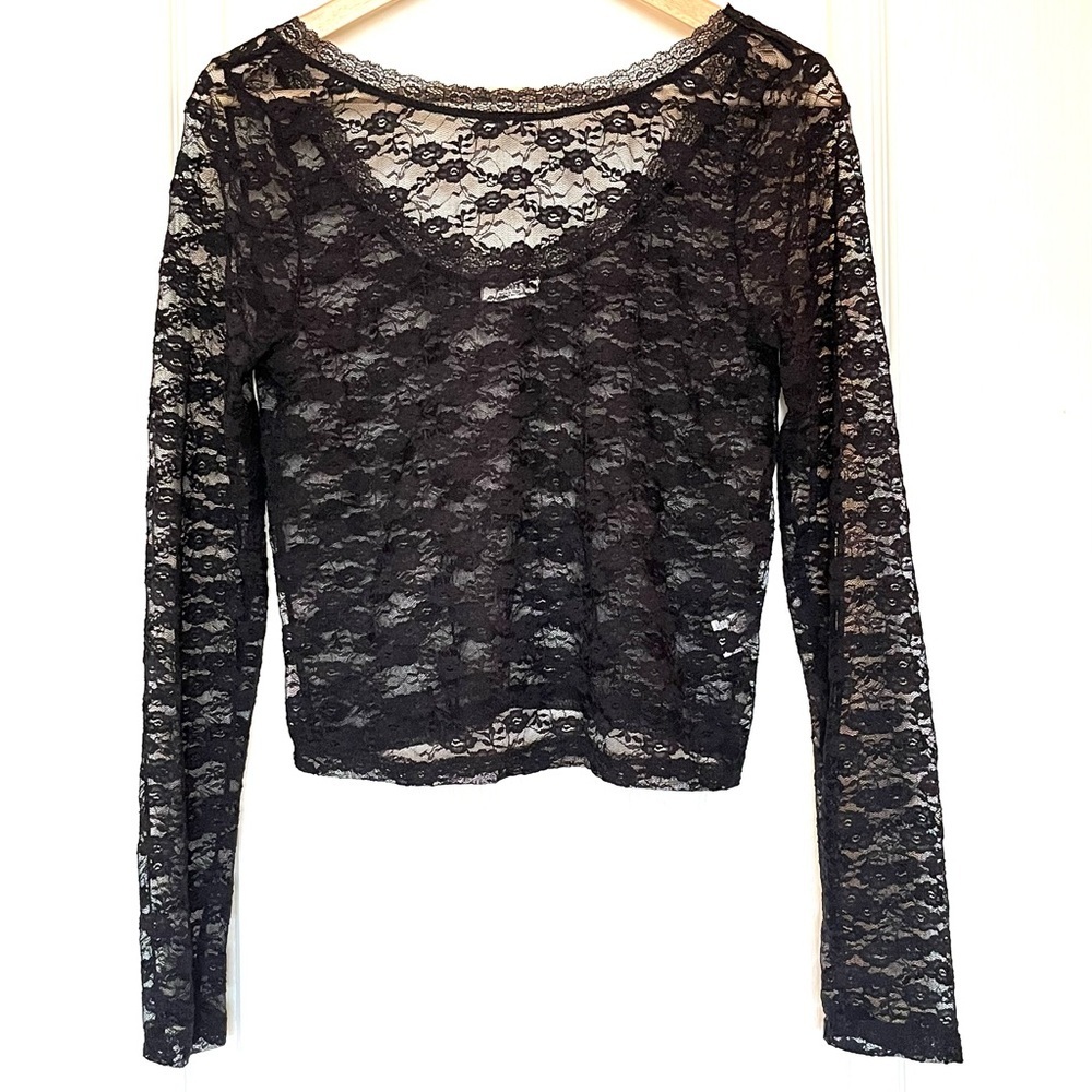 NWOT Ardene Black Floral Sheer Lace Long Sleeve Top, XL Whimsigoth Fairy Grunge